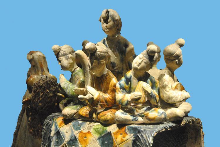 中国古玩 唐三彩駱駝楽人俑 在銘 唐物 AF1984