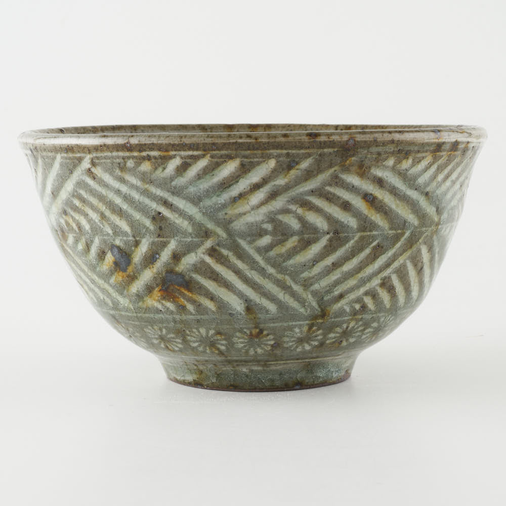 茶碗 仁清彫三島 飛翔 妙見作 【新品未使用品】 茶碗 仁清彫三島 飛翔