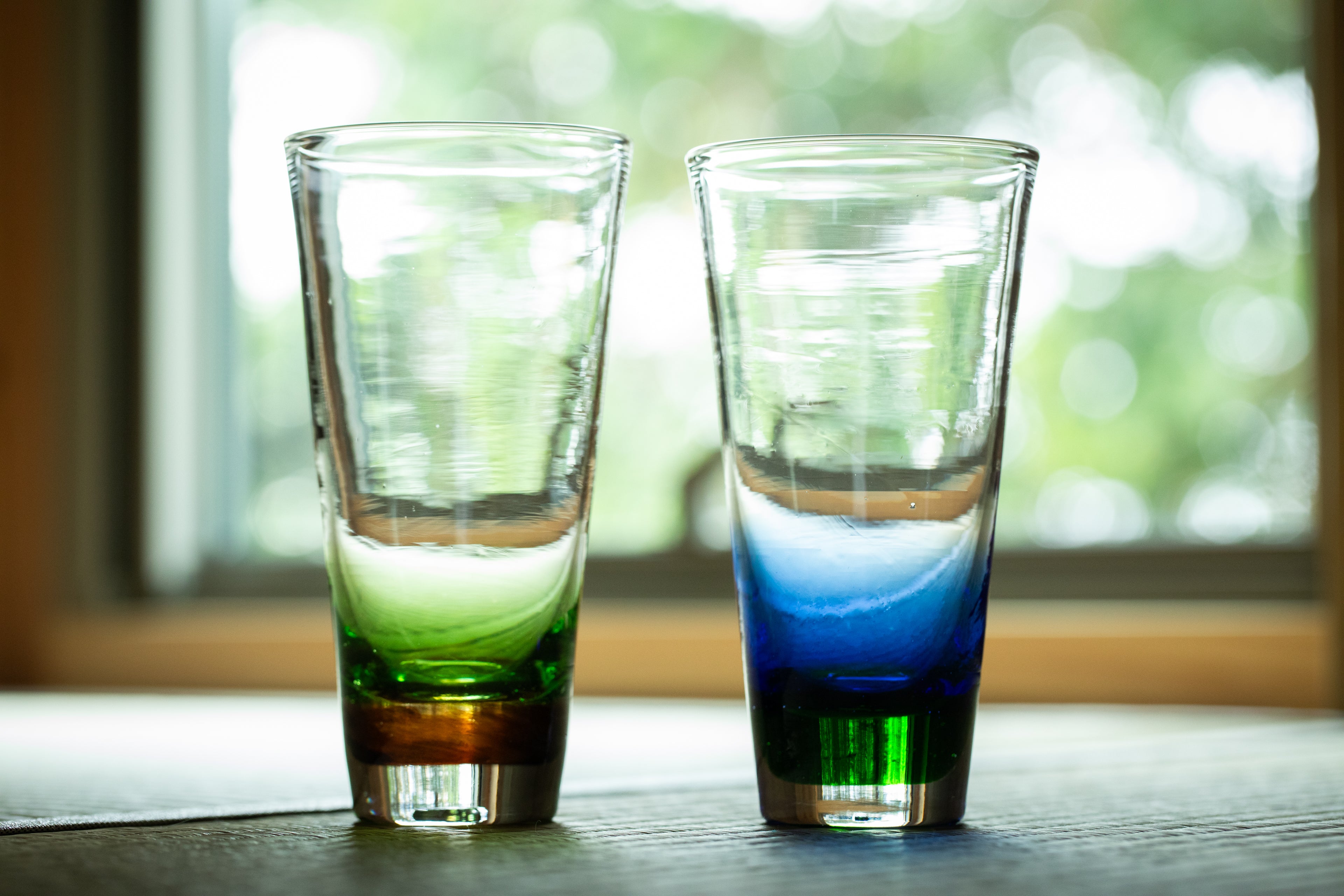 骨董 時代ガラス 希少青緑色フチ 取手付き アイスクリームグラス 氷