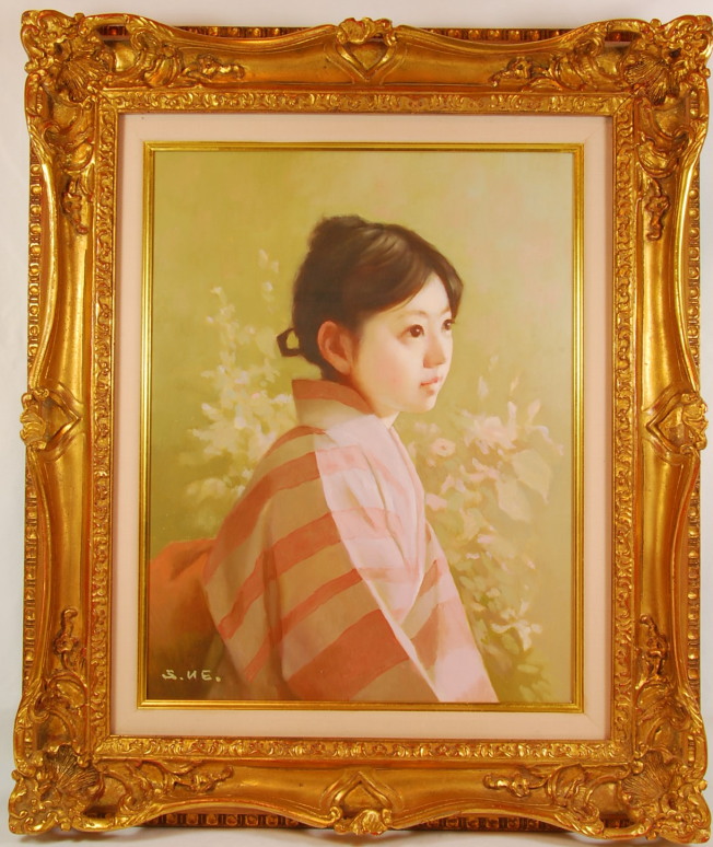 上尚司の油彩画 花と娘 ／オール堂