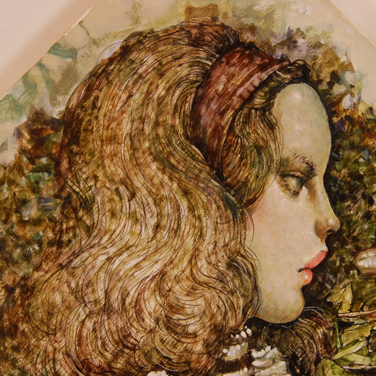 石阪春生の油彩画 山桃の葉と枯れたばら（女のいる風景） ／オール堂