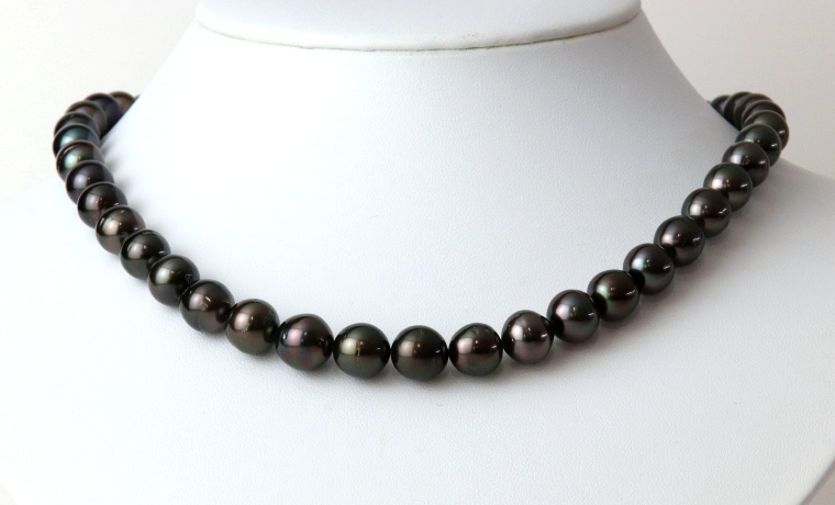 オーロラ・ピーコック鑑別 黒蝶真珠ネックレス【大きさ8.0-10.3
