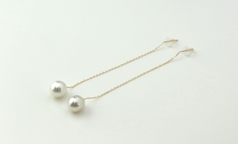 K18南洋白蝶真珠アメリカンピアス【大きさ8㎜・長さ8㎝】＜G4327-6