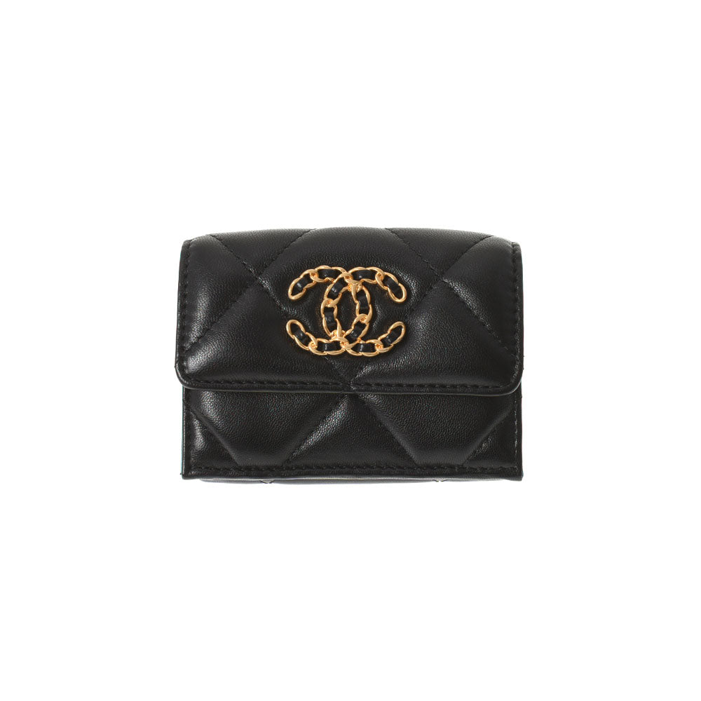 シャネル19 スモール フラップウォレット 14143 黒/モーヴピンク