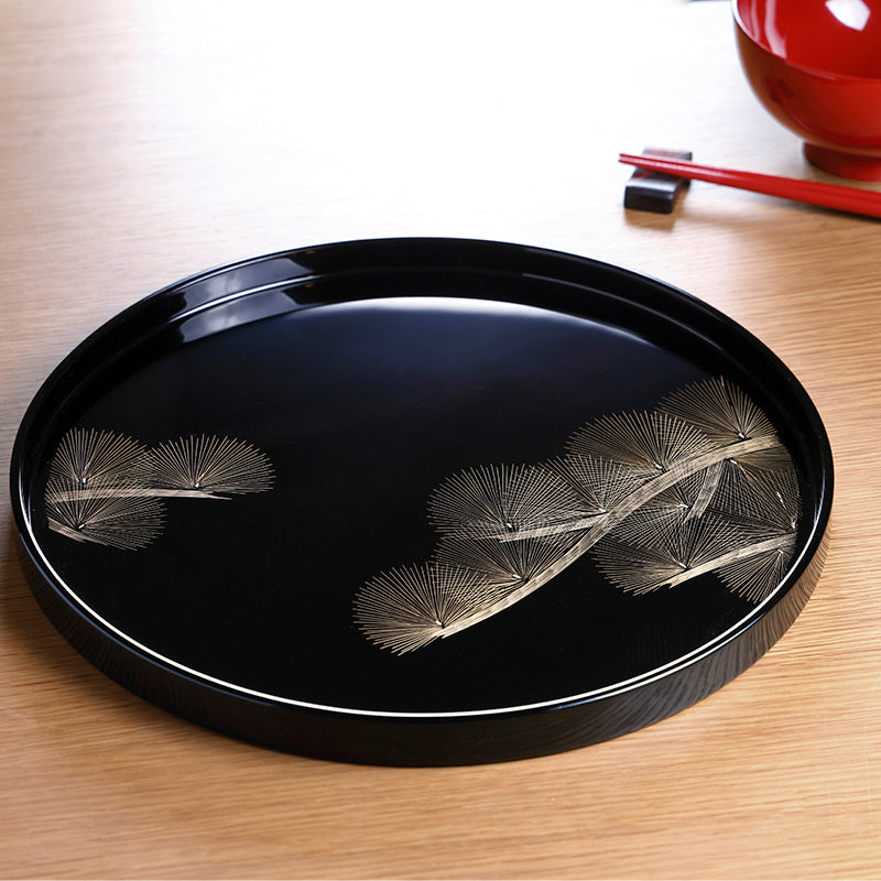 シンプルデザインに上質縁金黒漆の小ぶり丸盆（検輪島塗お盆丸盆