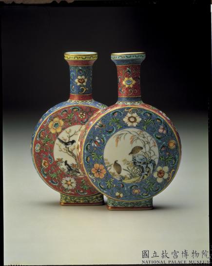 清乾隆粉彩開光花鳥雙連瓶-數位典藏與學習聯合目錄