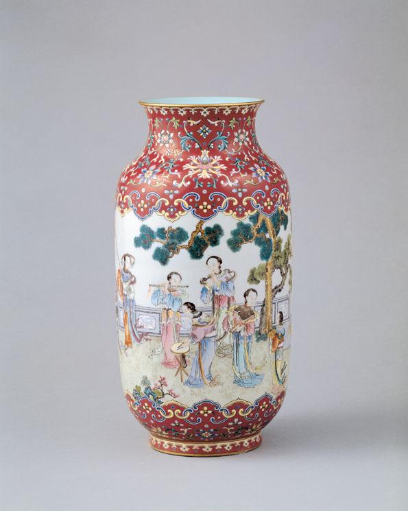 民国 粉彩仕女瓶 大清乾隆年制款 中国 古美術