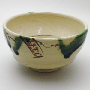 茶器/茶道具 抹茶茶碗】 弥七田織部 林英仁作（桃山窯） 底に大きな茶
