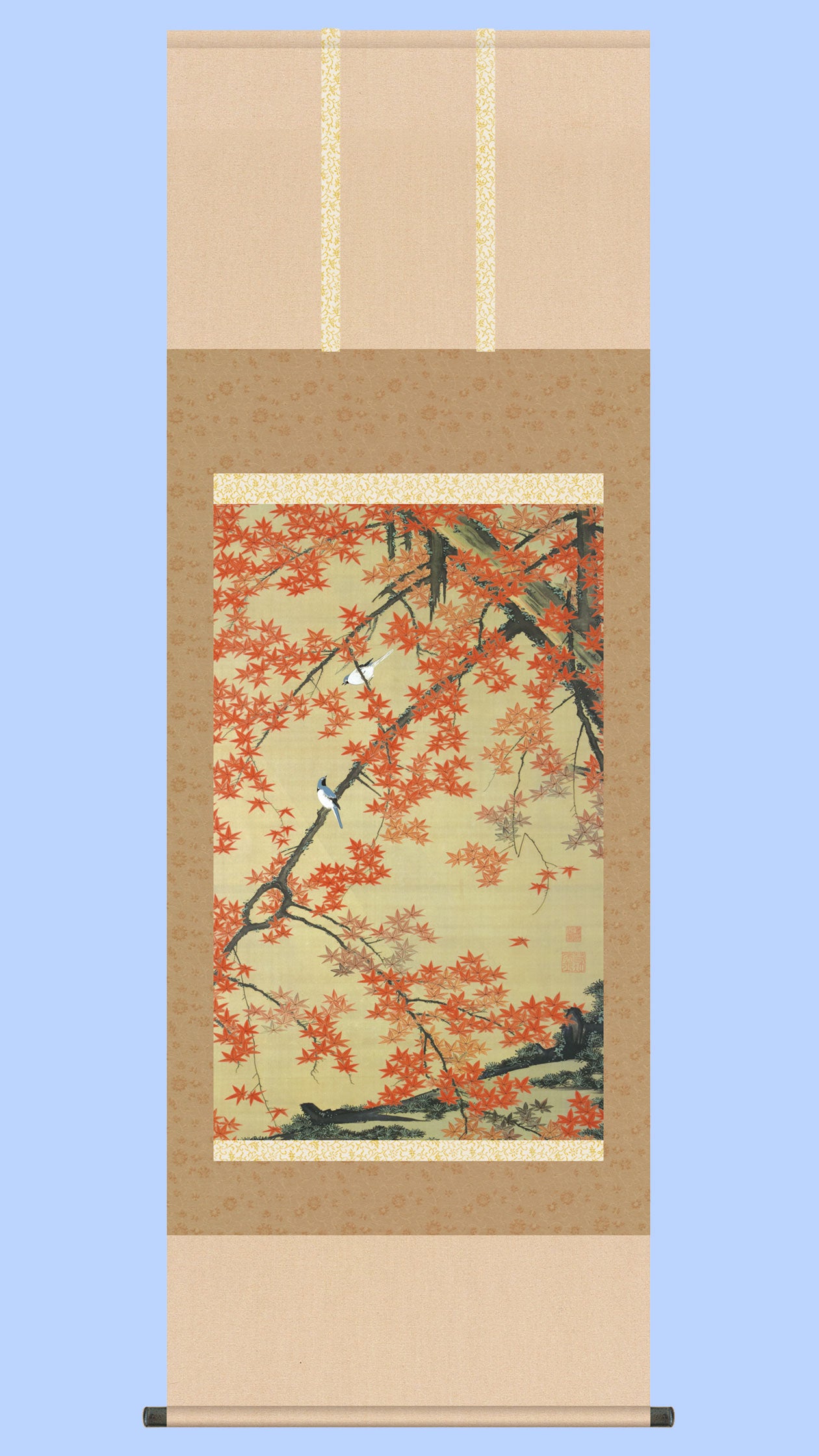 花鳥画掛け軸 紅葉小禽図 伊藤若冲（名画複製画） – 寿鳳人形の東芸