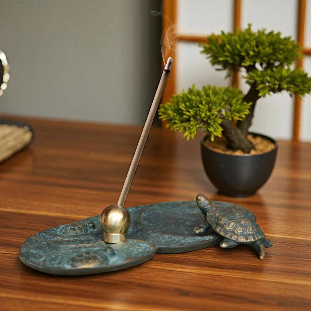 高岡銅器 香皿 | かめ 丸型香立付 桐箱入 | 金青銅 | 松美堂