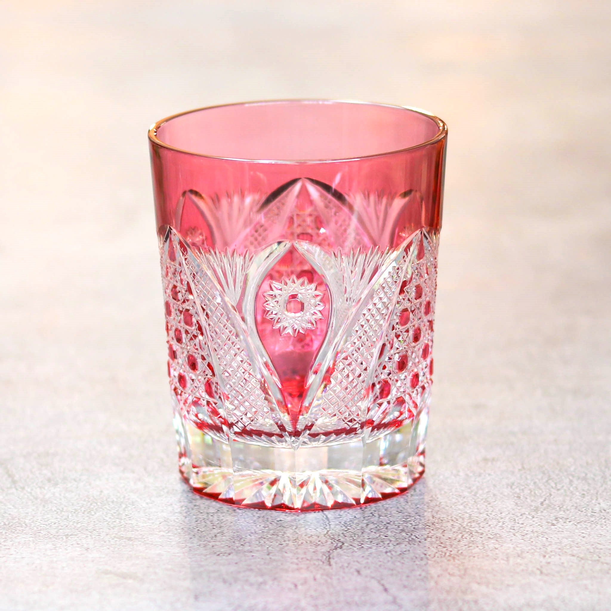 綾ガラス グラス | 綾切子 オールドファッション | 金赤 | グラス