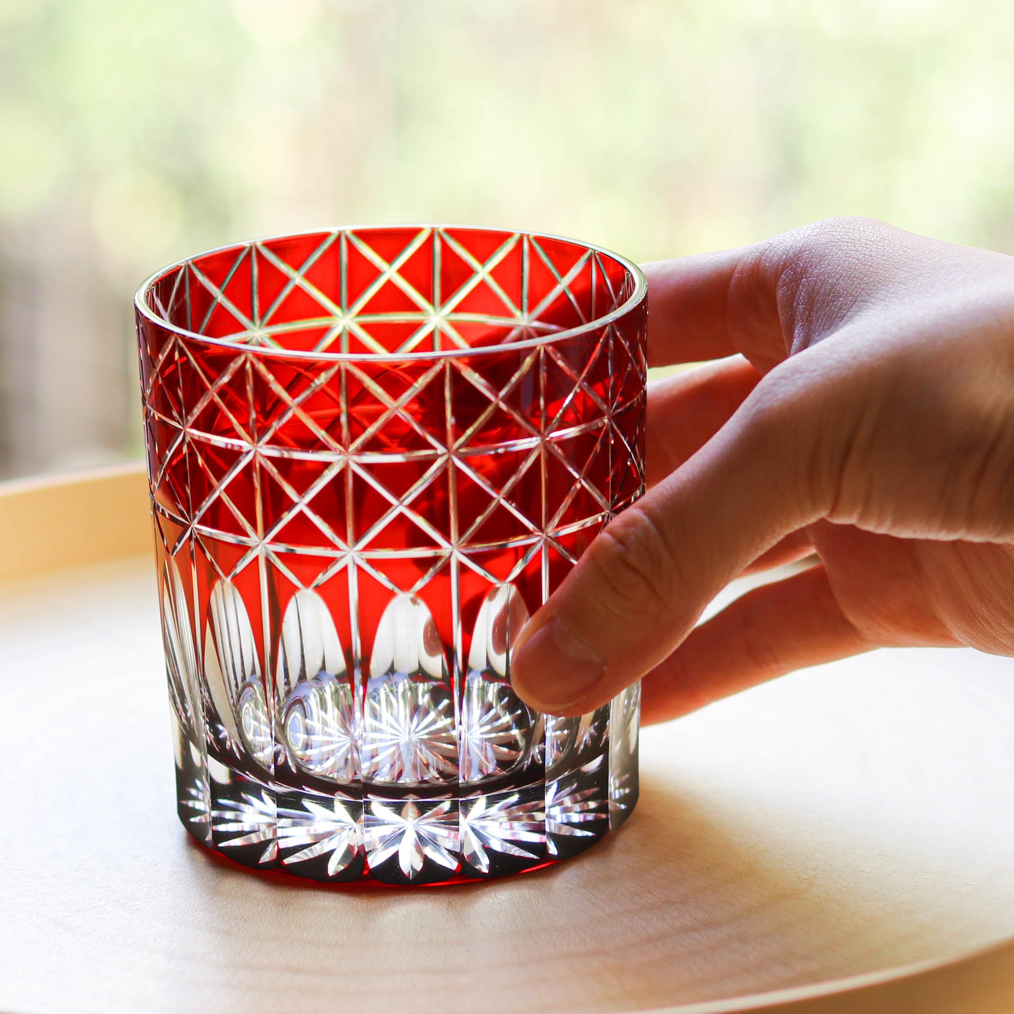 江戸切子 オールド | 菱鱗重文様 | アカ | ミツワ硝子