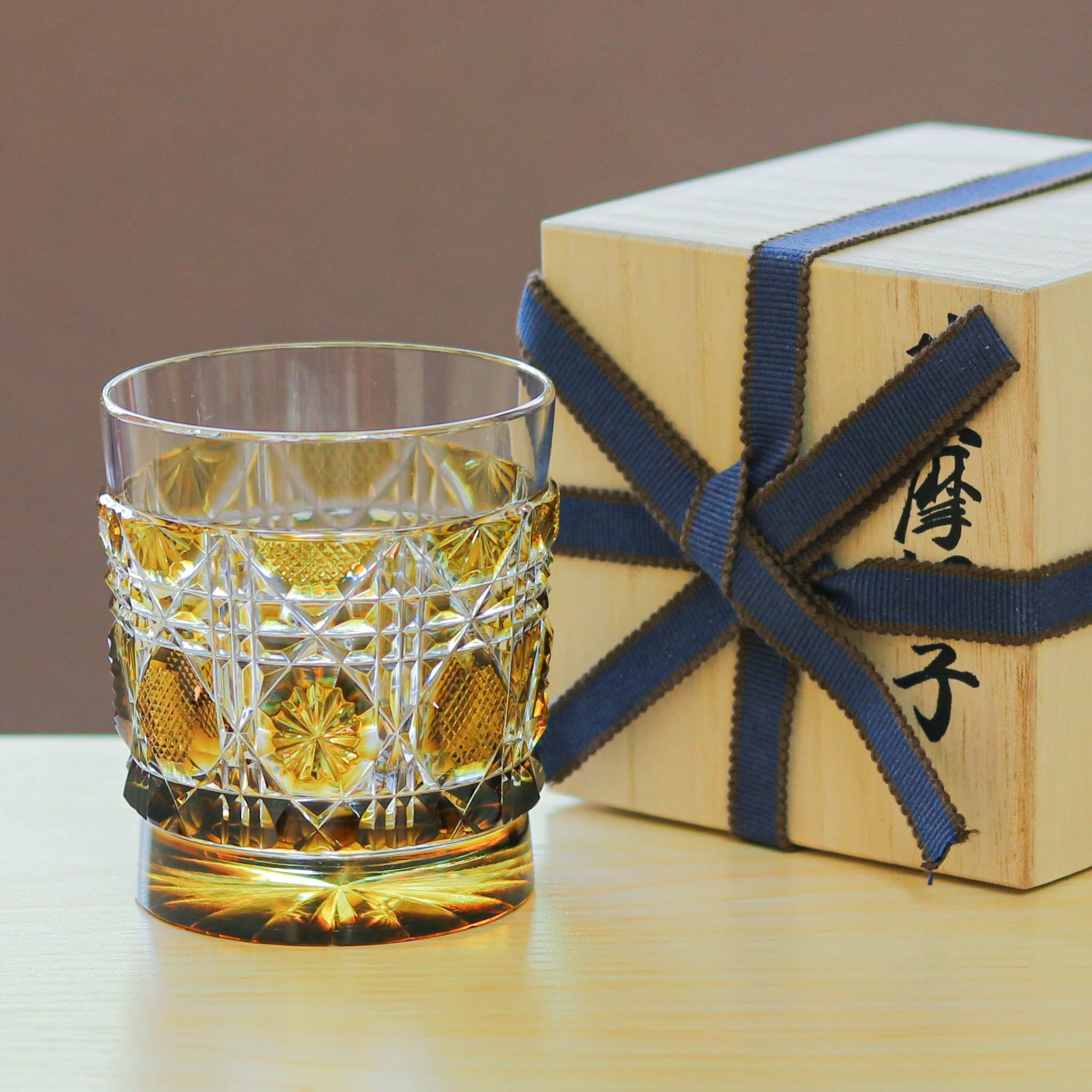 美品・ペア】薩摩切子 グラス 赤青2客セット／伝統工芸品／共箱 【