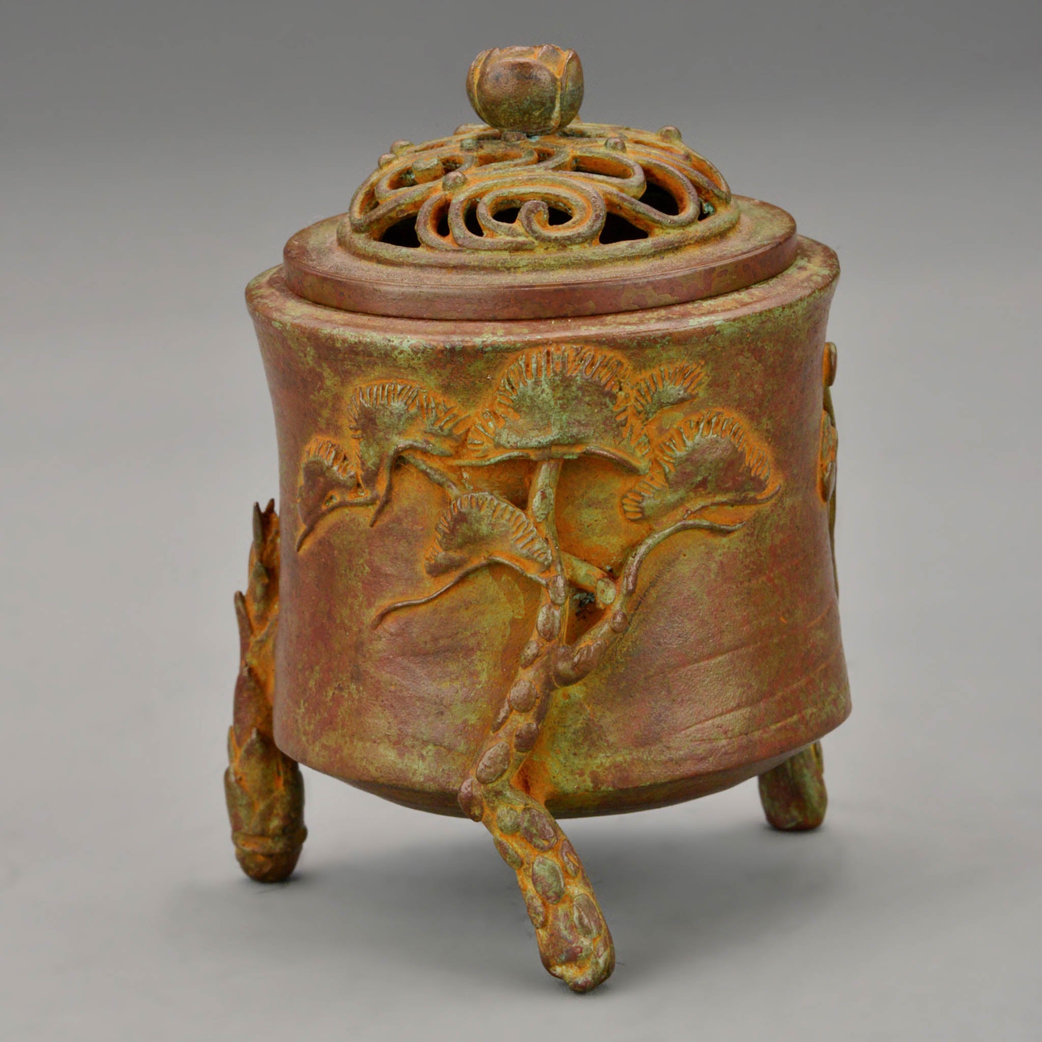 銅製 梅花狐香炉 吉祥九尾狐 茶室禅意薫香炉 装飾品 工芸品 置物 銅製