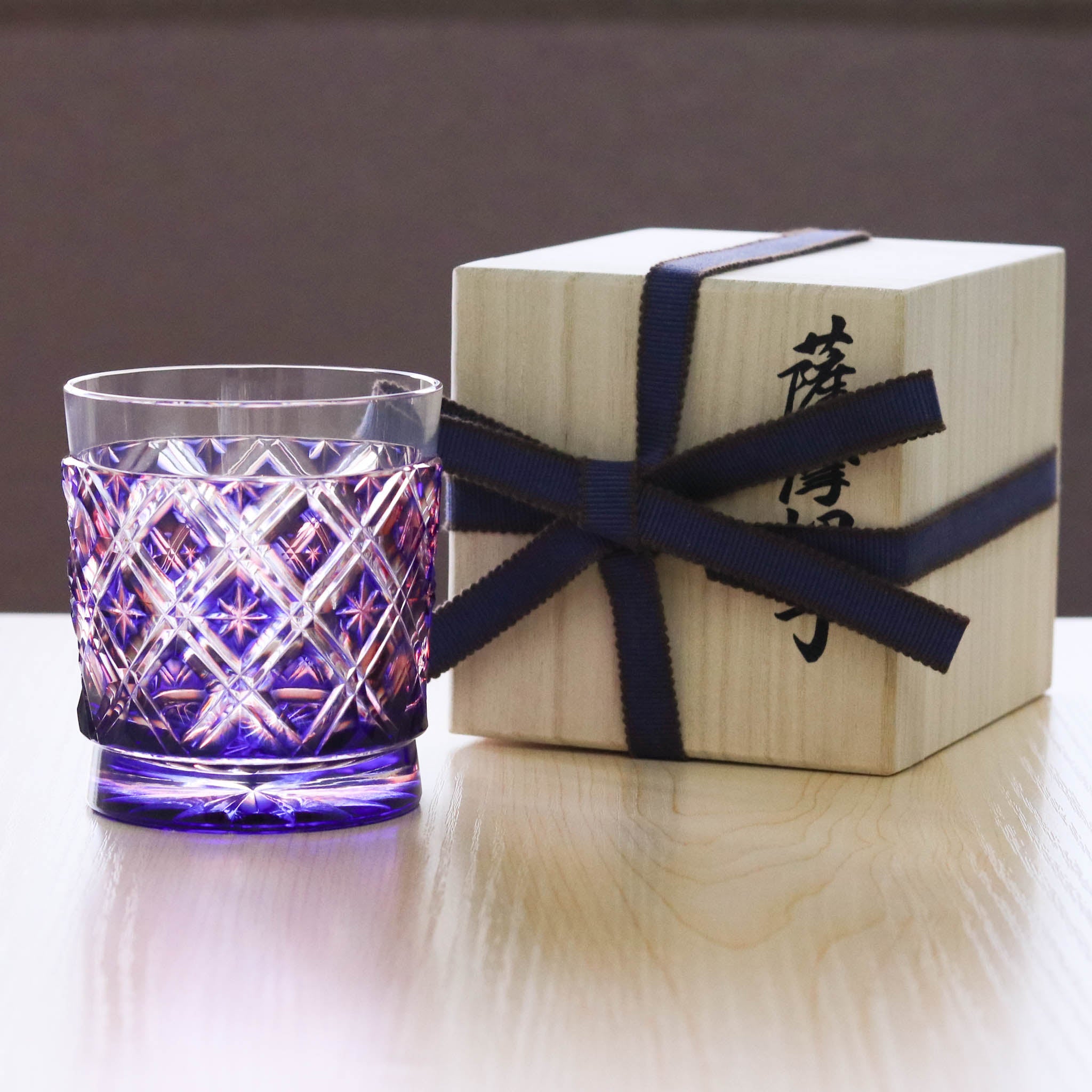 薩摩切子 オールドグラス | 二重被せ格子 | 紅藤 べにふじ |