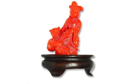 珊瑚彫刻 本珊瑚 宝石珊瑚 珊瑚置物 コ－ラル 牛引き御所車 珊瑚置物