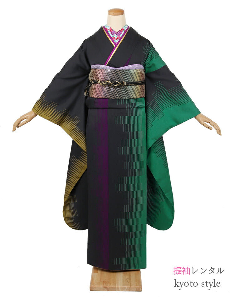 振袖 フルセット 小さめ 低身長 振袖 レンタル フルセット 黒 赤