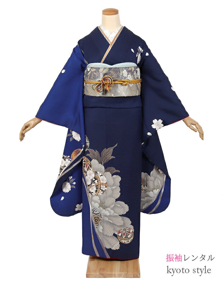 振袖 レンタル フルセット 青 ブルー 柄少なめ シンプル 大人っぽい