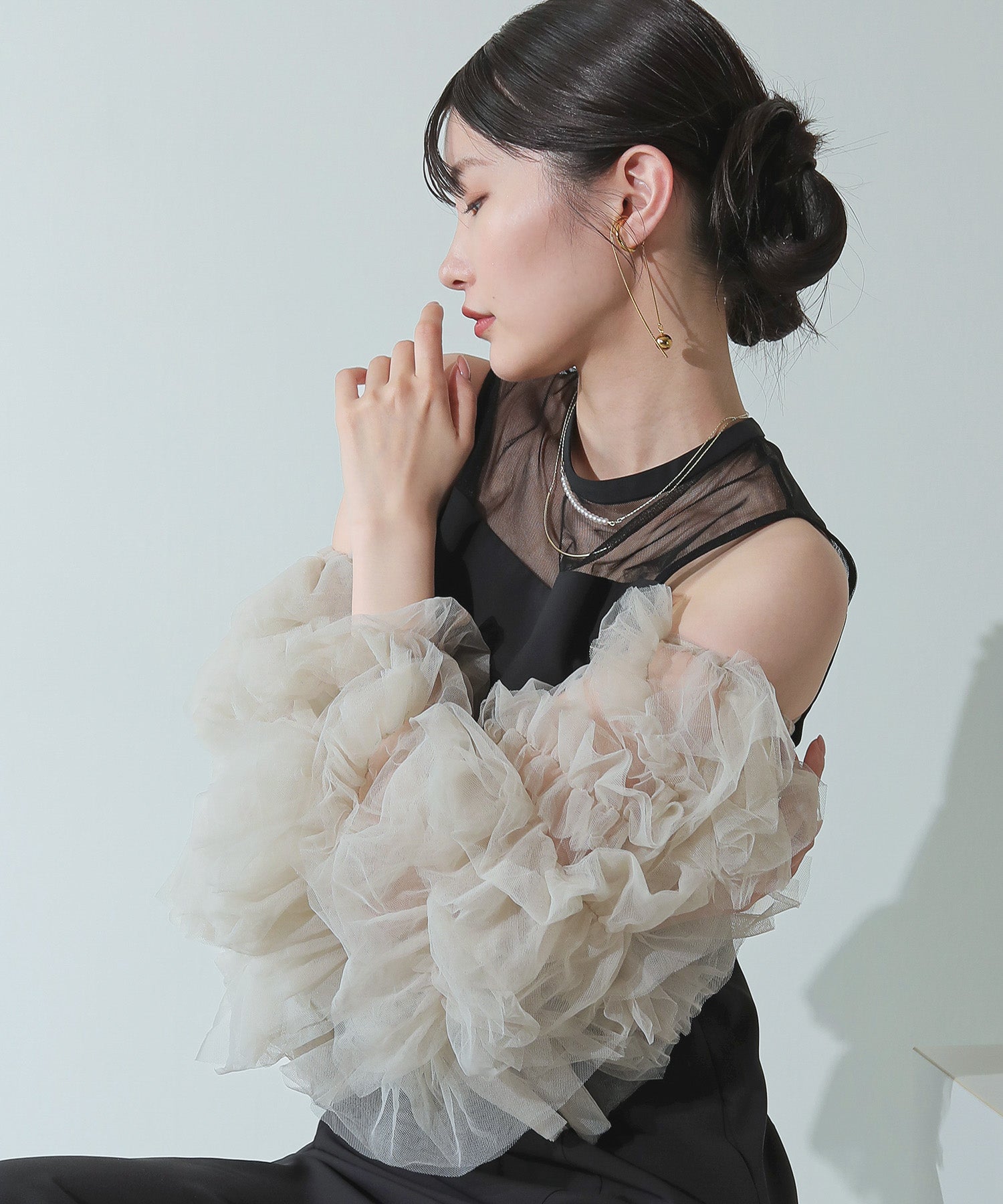 チュールフリル Iライン 2way ドレス 結婚式 お呼ばれ