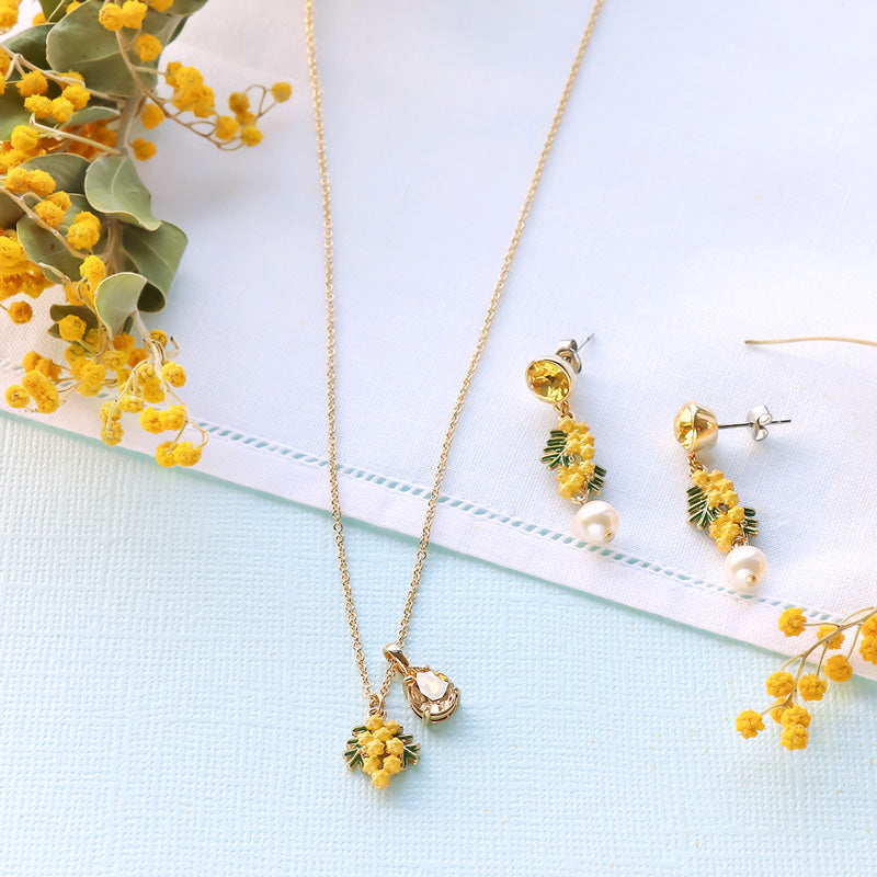 レシピNo.KR1324 チャームミモザと貴和クリスタルのネック＆ピアス