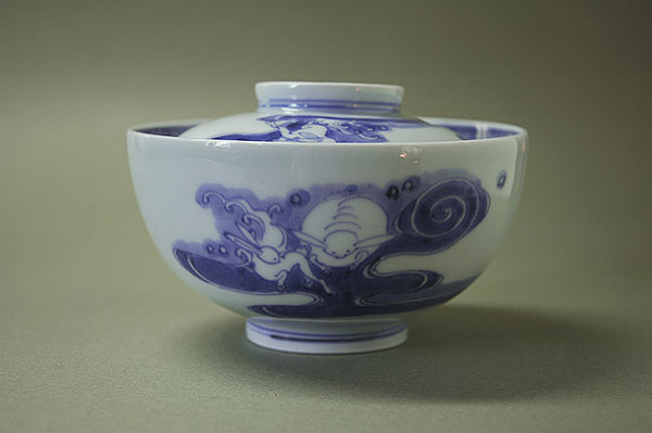 古伊万里染付 波兎の図 大振蓋付椀 古伊万里染付 波兎の図 大振蓋付椀