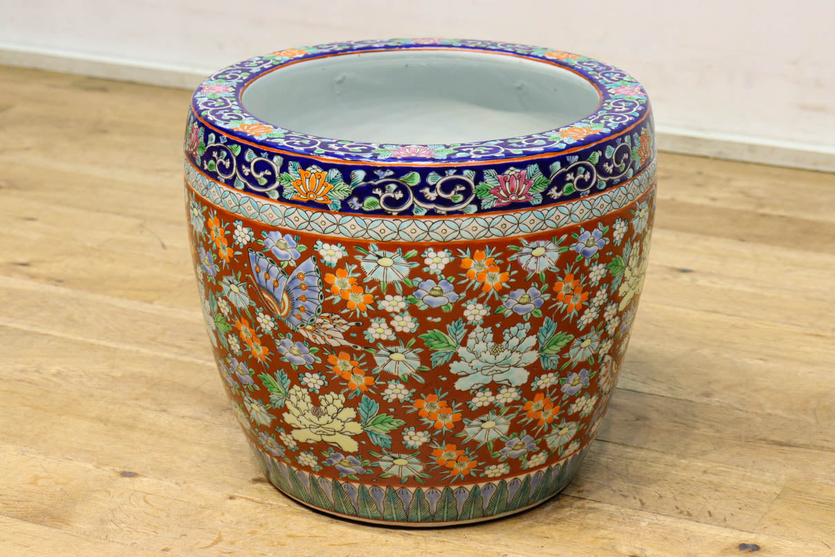 花模様の陶器壺 多色花模様の陶器壺 多色花模様の陶器壺