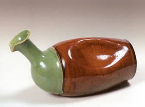 富山県 小杉焼 柿釉 酒器 鴨徳利 M R5357 小杉展示館