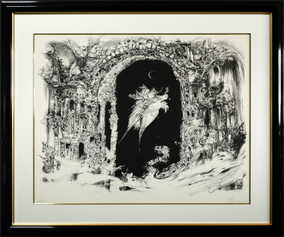 天野喜孝 【月の猫】 版画 リトグラフ 額装 直筆サイン アールビバン社