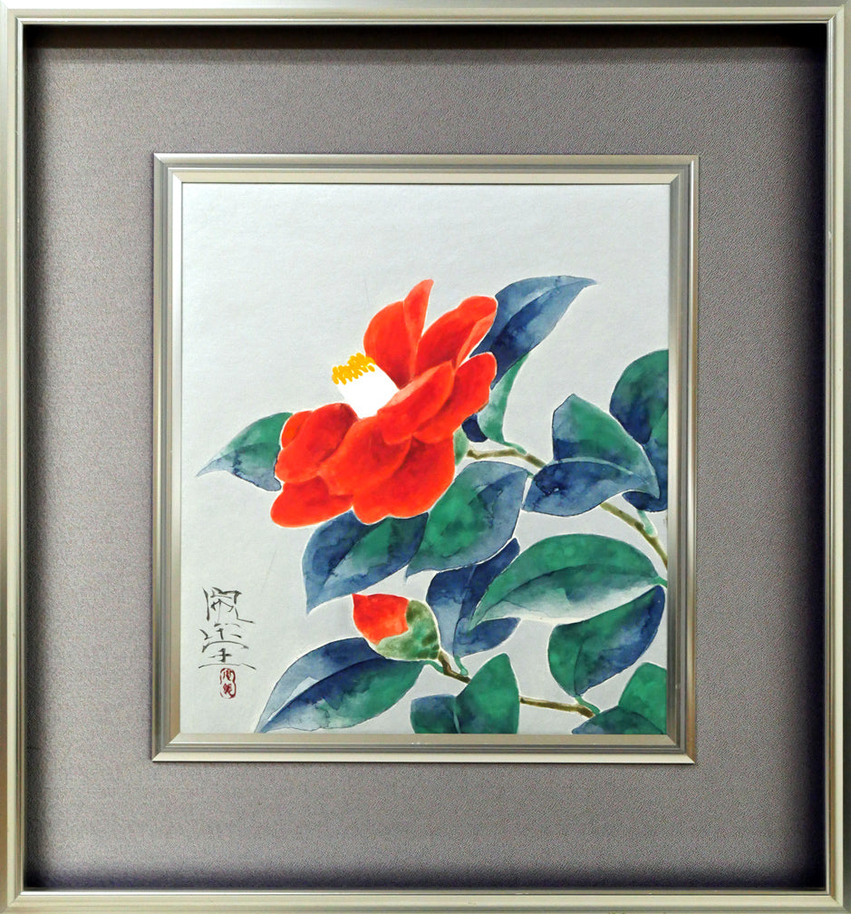 南画家 滝和亭 花鳥画 水仙椿 紙本 南画家 滝和亭 花鳥画 水仙椿 紙本