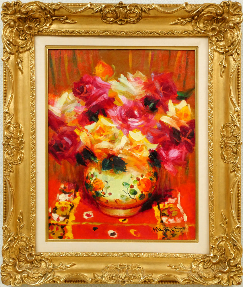 M▽エドゥアール・マネ 油彩 レプリカ 複製画 額縁 花瓶の芍薬 (37919