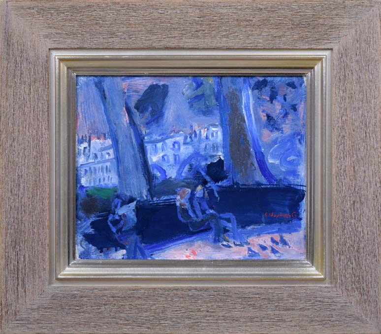 橋本三郎「アベックと鳩」油絵・F3号 絵画買取・販売の小竹美術