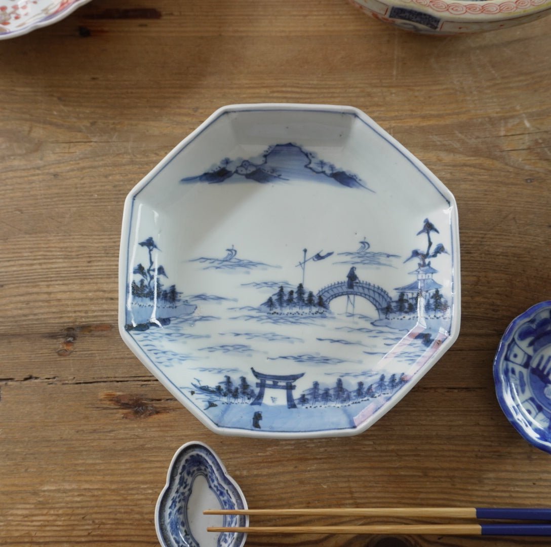 伊万里焼染付線描き海辺風景図なます皿10枚 [B31638] 伊万里染