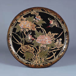 黒漆花鳥螺鈿箔絵密陀絵漆絵盆