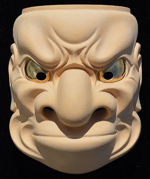 木彫彩色能面「大べし見（おおべしみ）」べしみ 鬼神面 狂言面 神 大