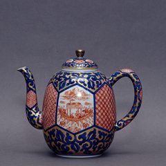 青華 染付 瓔珞文蓋碗 茶藝 在銘 加藤清昌 蓋付碗 煎茶碗 茶道具 茶器