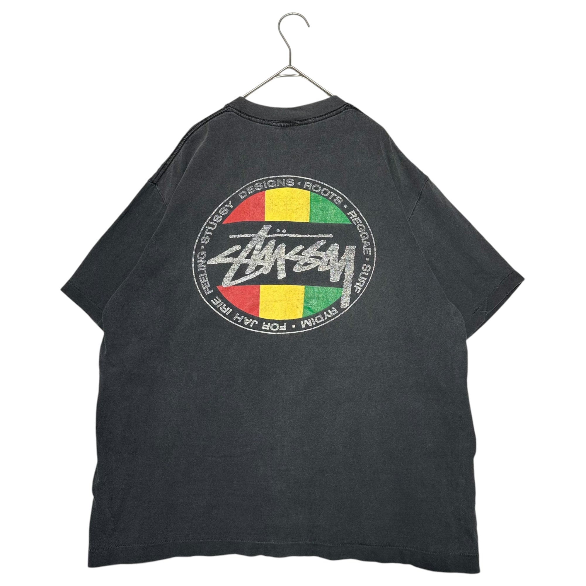 80s 黒タグ stussy ラスタ Tシャツ 墨黒 M ブラック フェード◎ STUSSY