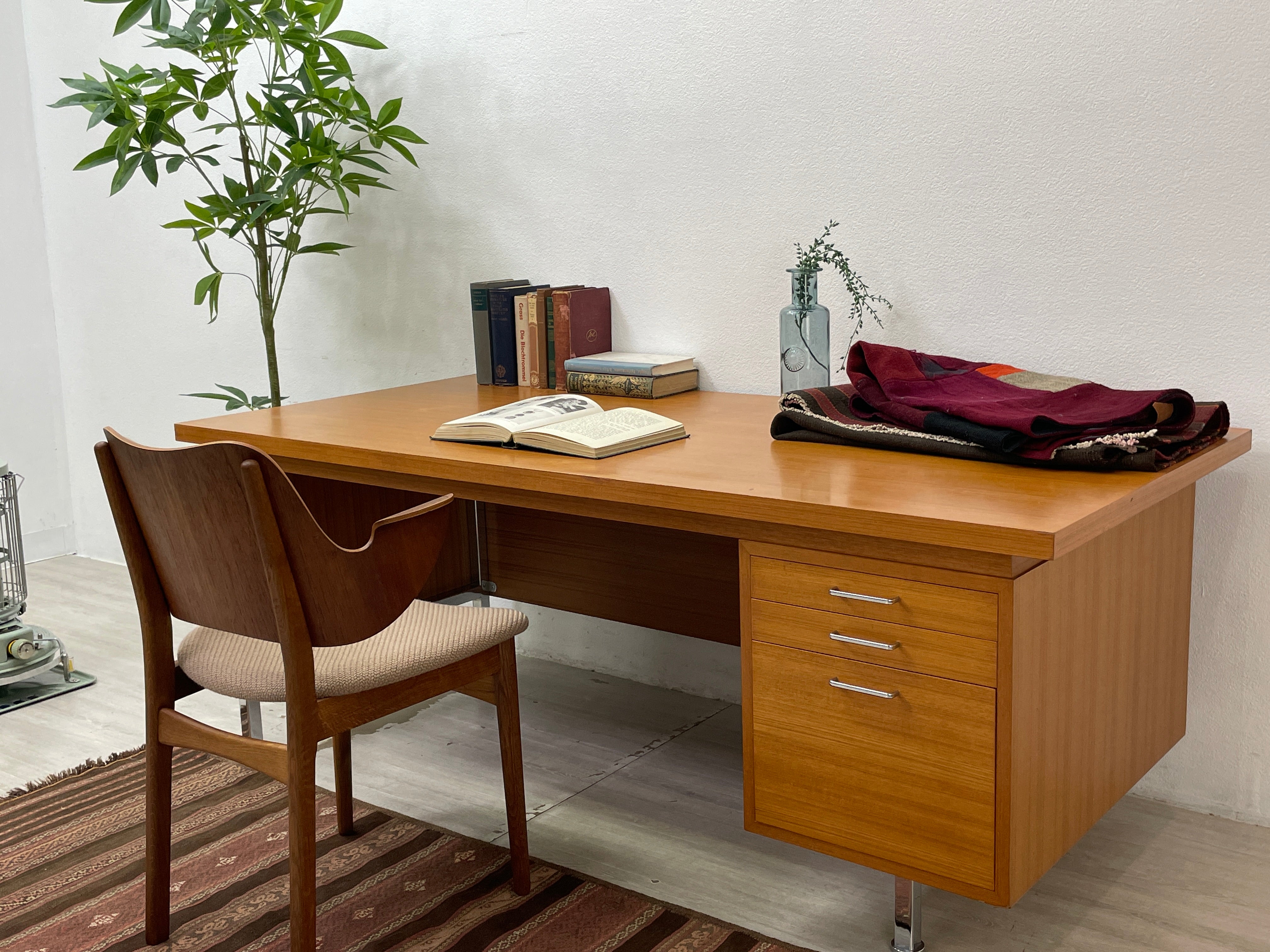 天童木工 Tendo チーク材 エグゼクティブデスク W180cm 片袖 抽斗3杯