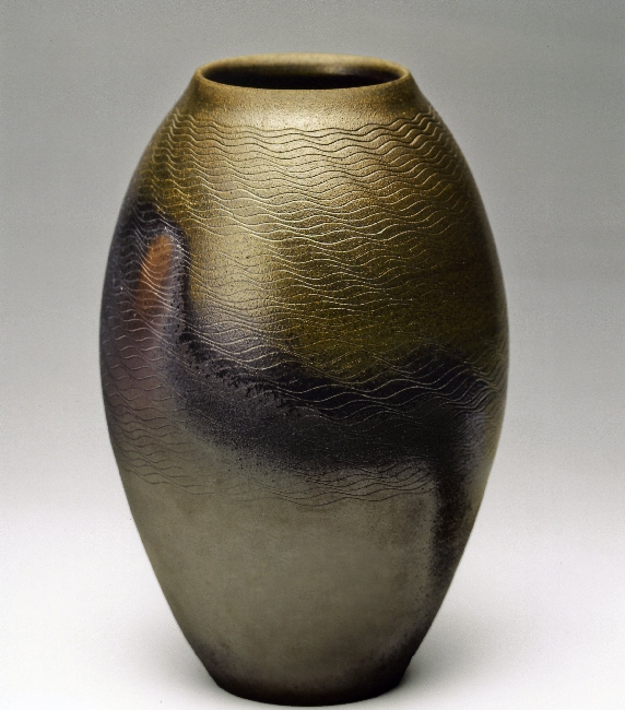 美しい備前焼花瓶 盧山窯【武用君彦作】共箱 とっても不思議な花瓶です