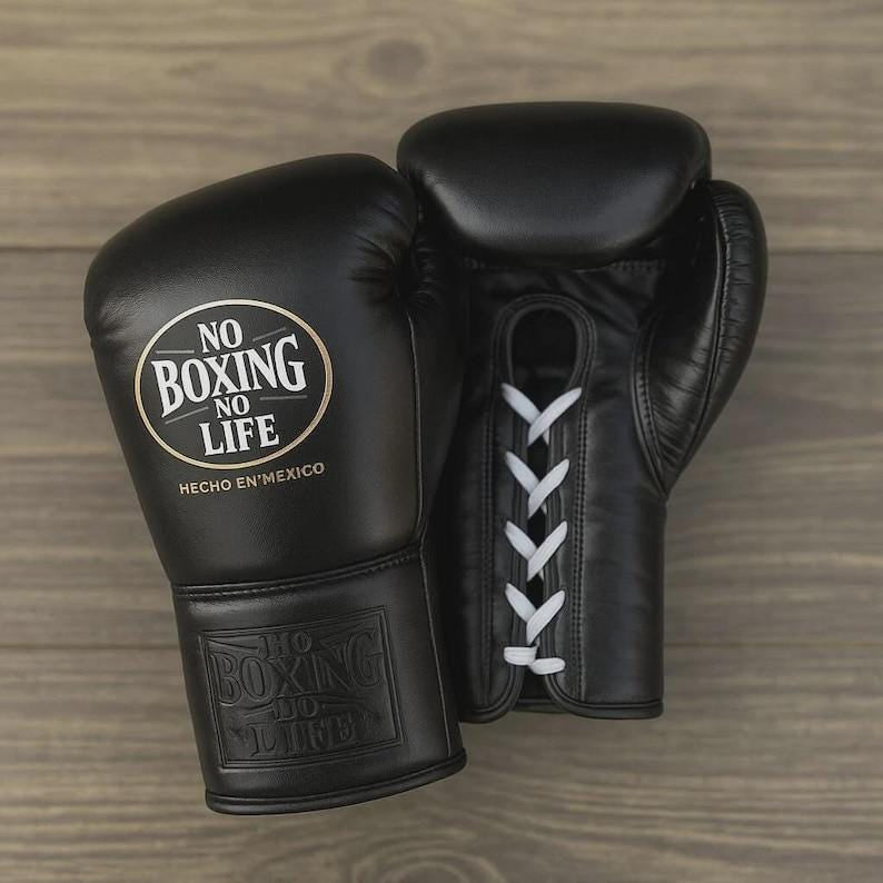 No Boxing No Life Black Lace-Up Boxing Gloves – Professional