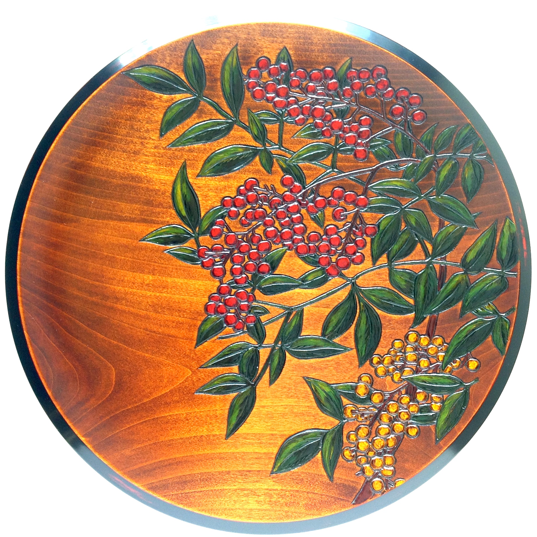 烏城彫 丸盆 4点セット 木製 手彫り 漆器 ※ 烏城彫 丸