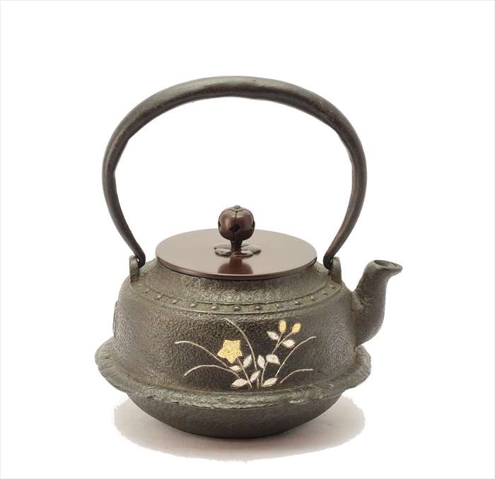 鉄瓶 京鉄瓶 羽付真成 草花 平安松寿堂
