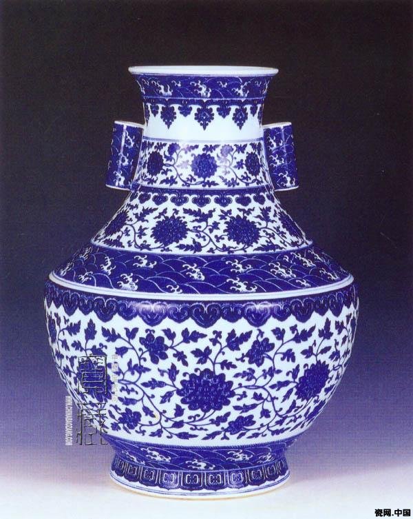 大清乾隆年 青花纏枝花卉紋 雙耳瓶 高39cm AT26AA22A