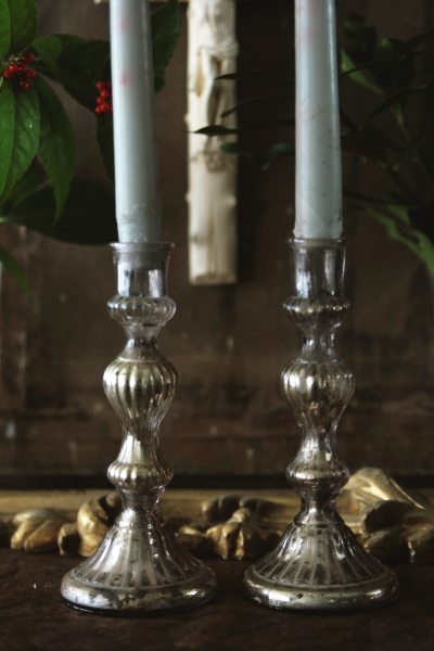 フランスアンティーク マーキュリーガラス 燭台 キャンドルホルダー 2