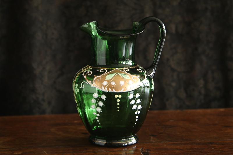 1840年代 アールデコエナメル彩燕紋小瓶 ウランガラス アンティーク