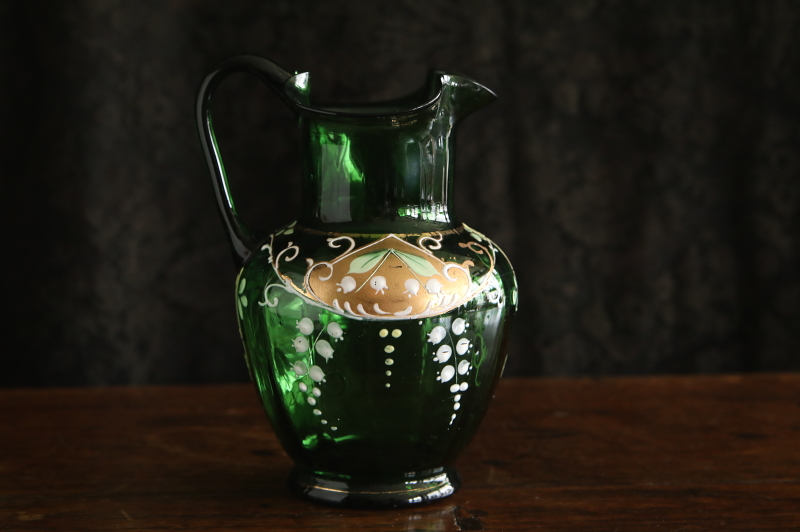 ☆P0101☆アンティーク ウランガラス エナメル花絵 蓋付き瓶 2026年