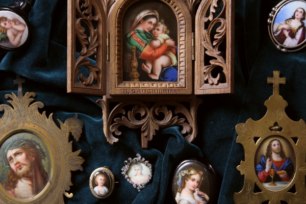 アンティーク アメリカン ミニアチュール 絵画 額装品 陶板画 美術品