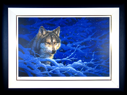 ☆狼 青い森絵、版画真作 ジョウナイトウ直筆