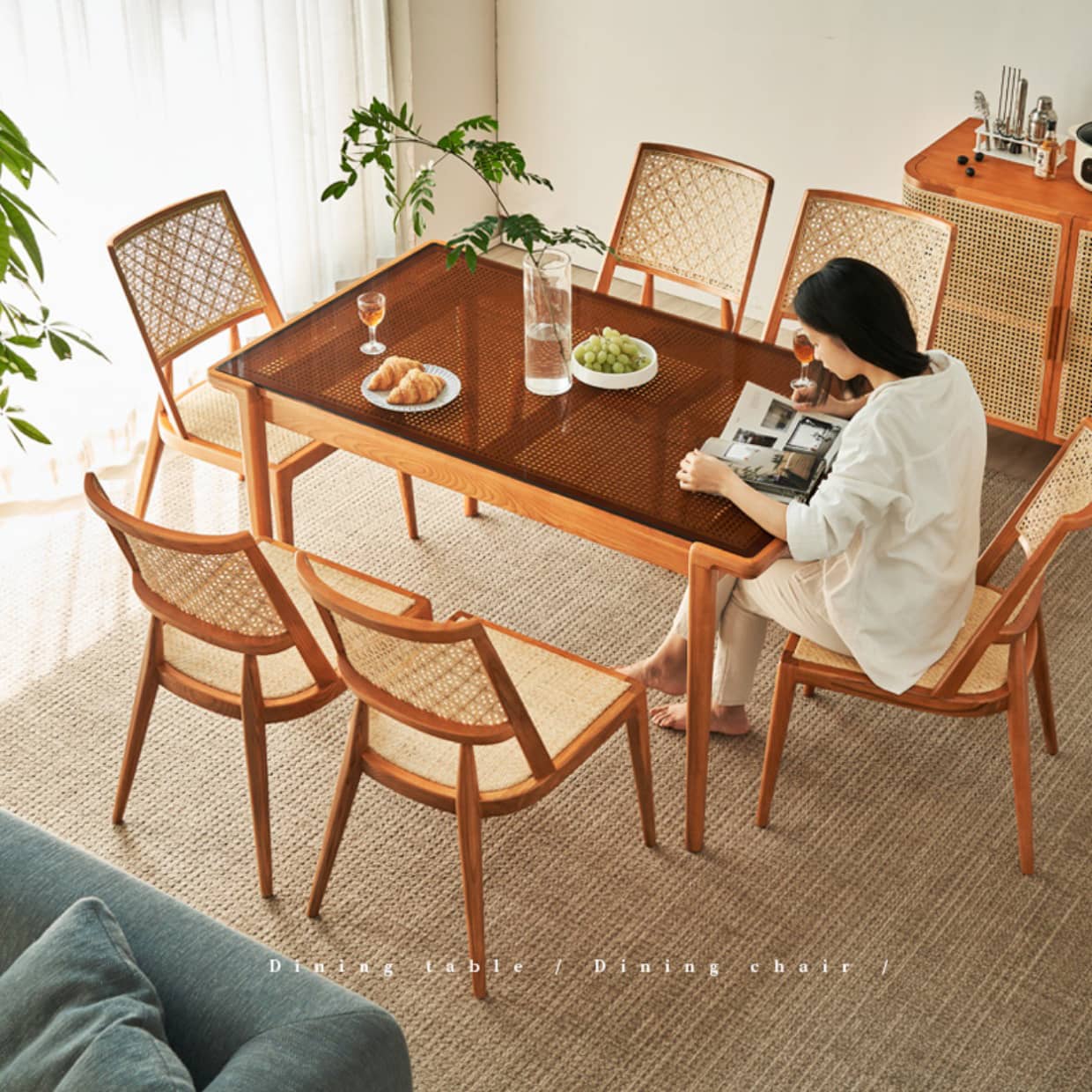 天然ラタン材使用の高級ダイニングテーブルチェア tzm-521