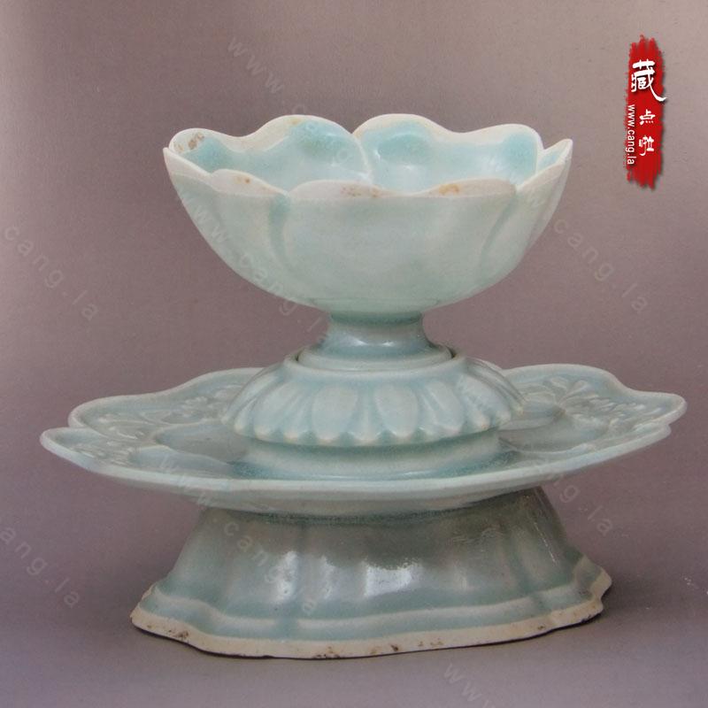 北宋時代 青白磁花卉魚藻文輪口鉢 輪口茶碗 茶盞 影青 景徳鎮(B-97