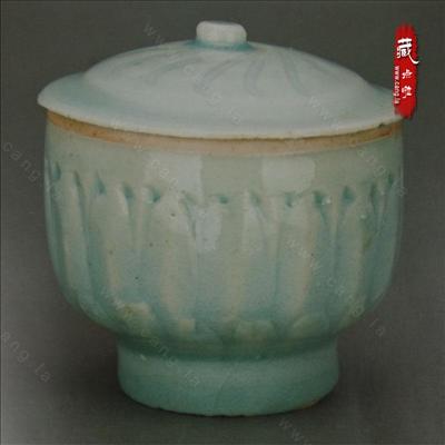宋代青白瓷莲瓣纹盖杯-茶盏钵-南宋湖田- 藏点啦古玩网